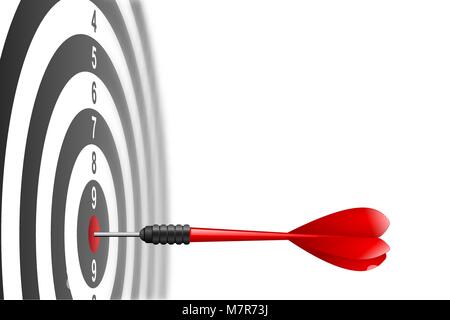 Vector rot dart Pfeil schlagen in der Mitte der Dartscheibe. Metapher Erfolg zum Ziel, Sieger Konzept. Auf weissem Hintergrund Stock Vektor