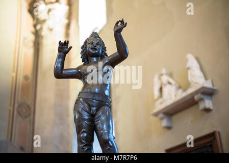 Florenz. Italien. Liebe/Attis, Bronzestatue von Donatello (ca. 1440), Museo Nazionale del Bargello. (Bargello Nationalmuseum) Stockfoto