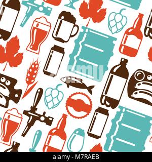 Nahtlose Muster mit Bier Symbole und Objekte Stock Vektor