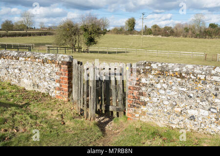 Holz- küssen Tor - Eingang in die Pfarrkirche des Dorfes Martin in Hampshire, Großbritannien Stockfoto