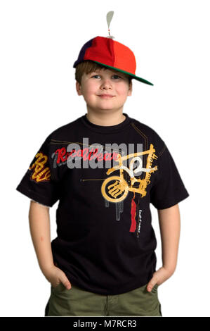 Portrait von lächelnden Jungen in lustiger Kleidung Stockfoto