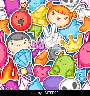 Spiel kawaii nahtlose Muster. Cute gaming Design Elemente, Objekte und Symbole Stock Vektor