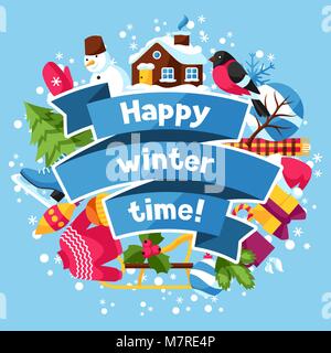 Happy Winter Hintergrund. Frohe Weihnachten, Neujahr Elemente und Symbole Stock Vektor