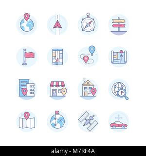 Geolocation - moderne Vektor line Design style Icons einstellen Stock Vektor