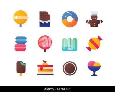 Süßigkeiten-Set von flachen Design style Icons Stock Vektor