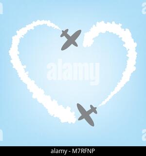 Vektor Ebene mit Rauch in der Form von Herzen. Karte für den Valentinstag Stock Vektor