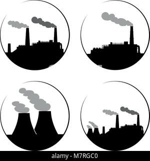 Reihe von Industrie-Manufaktur Symbole erstellen. Anlage und Fabrik, Leistungs- und Rauch, Öl und Energie. Vektor-illustration Stock Vektor