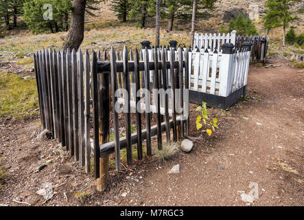 Friedhof von Custer Stadt Ghost Town, Yankee Fork des Salmon River, Custer Autobahn Abenteuer Straße, Salmon-Challis National Forest, Idaho, USA Stockfoto