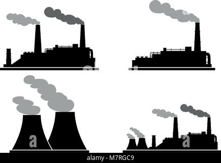 Reihe von Industrie-Manufaktur Symbole erstellen. Anlage und Fabrik, Leistungs- und Rauch, Öl und Energie. Vektor-illustration Stock Vektor