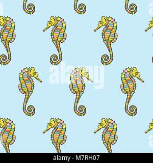 Nahtlose Muster von Hippocampus. Hand gezeichneten Karikatur Sea Horse Stock Vektor