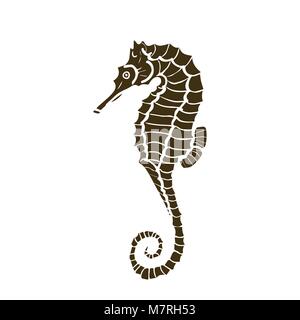 Vector Illustration von silhuette der Seepferdchen. Seepferdchen gemacht in einer Farbe unter der Schablone Stock Vektor