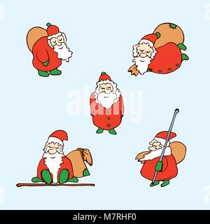Cartoon Weihnachten eingestellt. Vektor-Set von fünf lustigen Cartoon Weihnachtsmann Stock Vektor