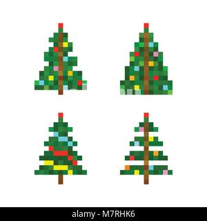 Vektor einrichten von vier Pixel kunst Weihnachtsbaum. Flache Bauform Stock Vektor