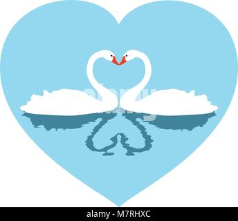 Abbildung von zwei weißen Liebhaber Schwänen in blaues Herz. Stock Vektor