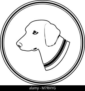 Abbildung des weißen Hundekopf in schwarz Runde Sign. Silhouette im Kreis - Hund. Stock Vektor