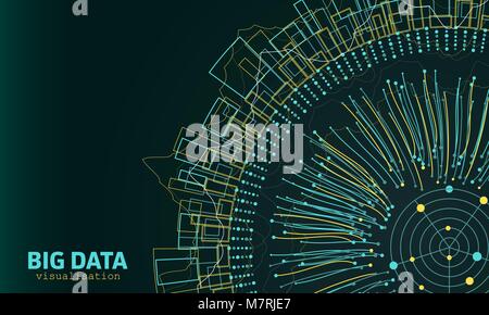 Grosse Daten Visualisierung. Fraktale Elemente mit Linien und Punkten Array Stock Vektor