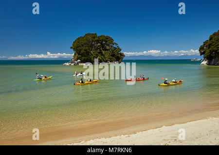 Kajakfahrer, Mosquito Bay, Abel Tasman National Park, Nelson, Südinsel, Neuseeland Stockfoto