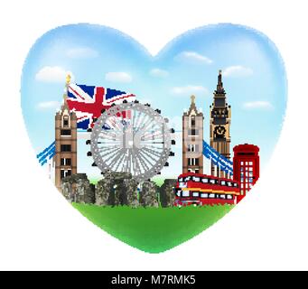 Liebe England Herzform logo mit England Flagge Stock Vektor