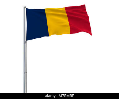 Isolieren Flagge Tschad an einem Fahnenmast im Wind flattern auf einem weißen Hintergrund, 3D-Rendering Stockfoto