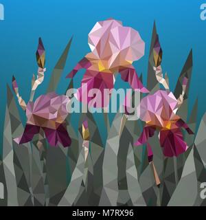 Vector Illustration mit schönen lila Iris Blume Dreiecke. Frühling Blumen Stock Vektor