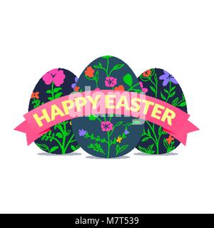 Bunte Frohe Ostern Banner Design Illustration mit festlichen Eier Stock Vektor