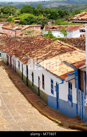 Kolumbien, Santander, kleine Straße in der Kolonialen Dorf Barichara, in der Nähe von San Gil Stockfoto