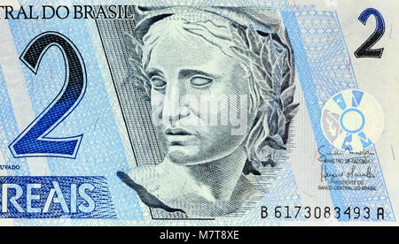 Brasilien Reais 2 Real Bank Note Stockfoto