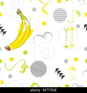 Nahtlos kachelbare Muster mit Bananen Obst in gelben und grauen Farben Stock Vektor