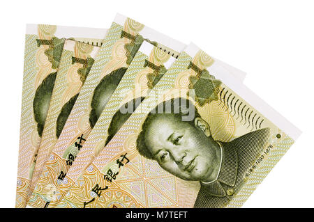 Auswahl an Chinesischer Yuan Währung Rechnungen auf einem weißen Hintergrund. Stockfoto