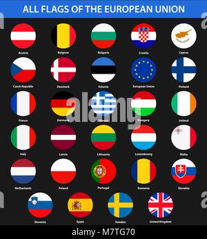 Alle Flaggen der Länder der Europäischen Union. Flat Style. Stock Vektor
