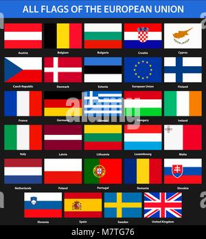 Alle Flaggen der Länder der Europäischen Union. Flat Style. Stock Vektor