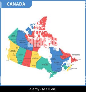 Die detaillierte Karte des Kanada mit Regionen oder Staaten und Städte, Hauptstädte Stock Vektor