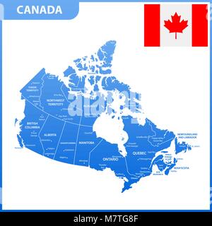 Die detaillierte Karte des Kanada mit Regionen oder Staaten und Städte, Hauptstädte Stock Vektor