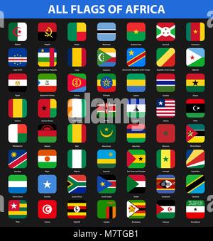 Satz von Fahnen aller afrikanischen Länder. Flat Style Stock Vektor