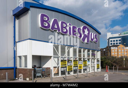 Southampton, Hampsire, England, UK. Dienstag, 13. März 2018. Babis R Us, Teil der Toys R Us store in Southampton, hat alle Angebote als Teil der gemeldeten Verschluss der Kette. Credit: Geoff Smith/Alamy leben Nachrichten Stockfoto