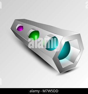 3d-Rechteck in der Perspektive mit bunten Kugeln im Inneren Stock Vektor