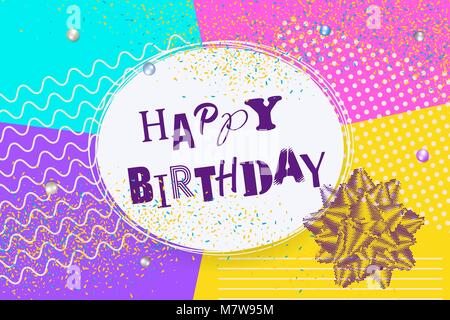 Happy birthday Memphis style Pop Art Poster Stock Vektor