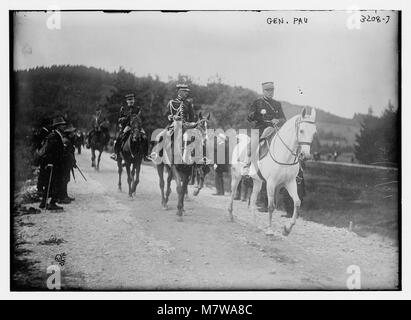 Ein Porträt von General Pau, wahrscheinlich einer historischen Militärfigur, der seine Führung während eines bedeutenden militärischen Feldzugs einnahm. Stockfoto