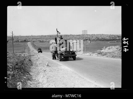 Palästina Unruhen 1936. Ende der letzten eskortierten Konvoi Jerusalem verlassen für den Norden am Okt. 18, 1936, hintere Schutzvorrichtung Autos der Konvoi LOC 18227 matpc. Stockfoto