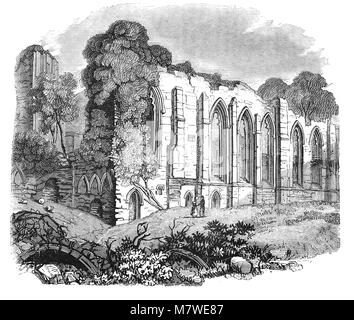 Easby Abbey oder die Abtei von St. Agatha ist eine ruinierte Prämonstratenser-abtei auf dem östlichen Ufer des Flusses Swale am Stadtrand von Richmond im Bezirk Richmondshire von North Yorkshire, England. Es wurde in 1152 gegründet und die Bewohner wurden Kanonen als Mönche. Die Prämonstratenser trug ein weißes Gewohnheit und wurde als der Weiße Kanones bekannt. Sie einen Code von Sparmaßnahmen ähnlich der Zisterziensermönche. Im Gegensatz zu den Mönchen von anderen Aufträgen, waren sie frei von bischöflichen Disziplin und verpflichtete sich, die Verkündigung und die pastorale Arbeit in der Region. Stockfoto