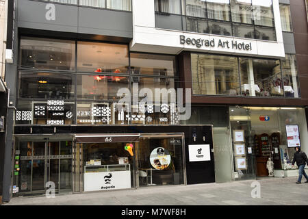 Belgrad, Serbien. Februar 9, 2017. Fassade oder das Art Hotel Belgrad (Beograd Art Hotel) Stockfoto