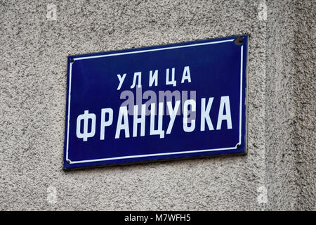 Belgrad, Serbien. Februar 7, 2017. Street Sign (kneza Francuska) Stockfoto