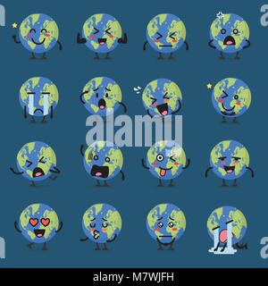 Earth Globus Charakter emoji eingestellt. Vector Illustration Stock Vektor
