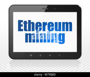 Cryptocurrency Konzept: Tablet PC-Computer mit astraleums Bergbau auf Anzeige Stockfoto