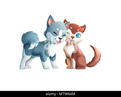 Zwei süße Hunde! Küssen Paar! Video Spiel Digital CG Artwork, bunte Konzept Abbildung, realistisch Cartoon Stil Zeichen Stockfoto