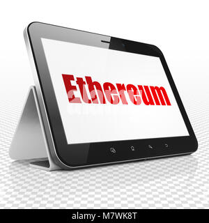 Cryptocurrency Konzept: Tablet Computer mit astraleums auf Anzeige Stockfoto