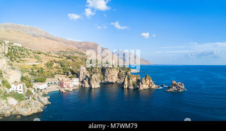 Luftaufnahme von Tonnara di Scopello, Castellammare del Golfo, Provinz Trapani, Sizilien, Italien Stockfoto