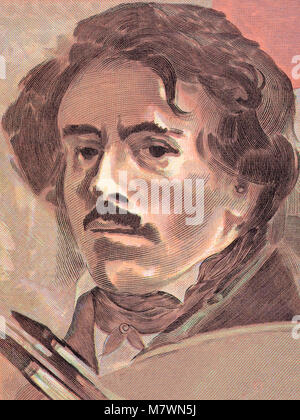 Eugene Delacroix Portrait von französischen Geld Stockfoto