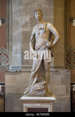 Florenz. Italien. Marmor statue des David (ca. 1408-1409) von Donatello, Museo Nazionale del Bargello. (Bargello Nationalmuseum) Stockfoto