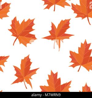Orange Gelb gefallenen Blätter im Herbst auf weißem Hintergrund. Nahtlose Muster. Vektor. Stock Vektor